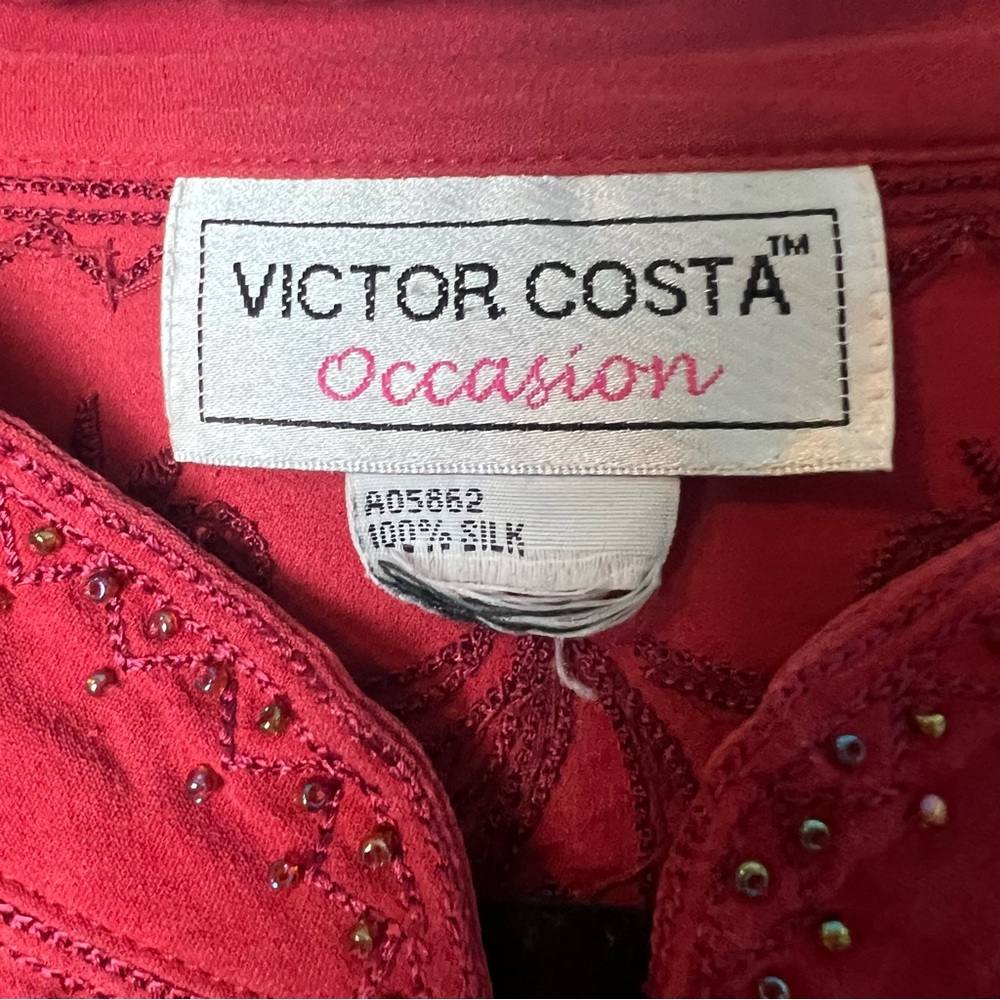 Victor‎ Costa Occasion - Women's Vintage Beaded Silk Blouse Red - Sz. 1X - Picture 3 of 10